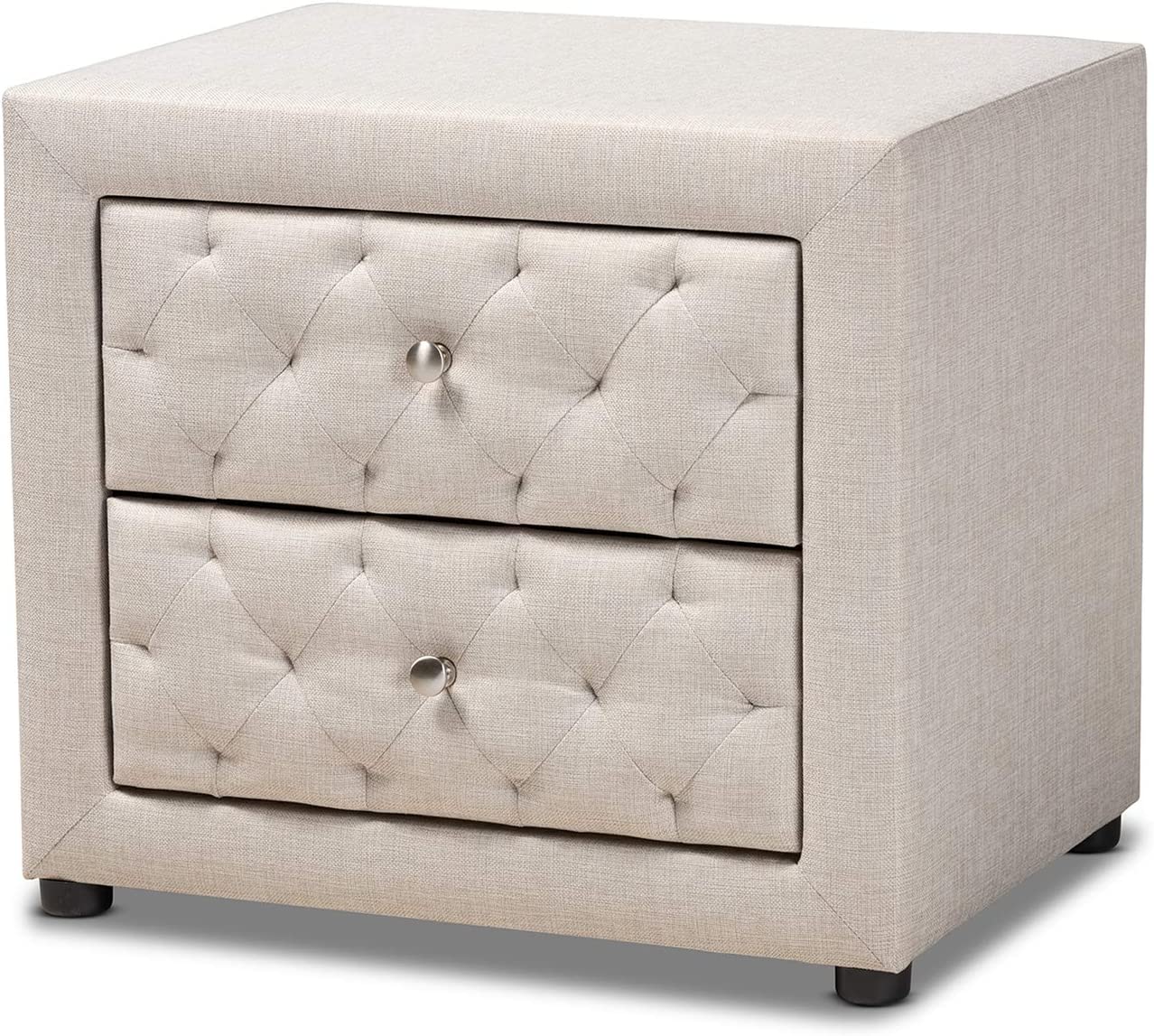 Baxton Studio Lepine Modern and Contemporary Light Beige Fabric Upholstered 2-Drawer Wood Nightstand