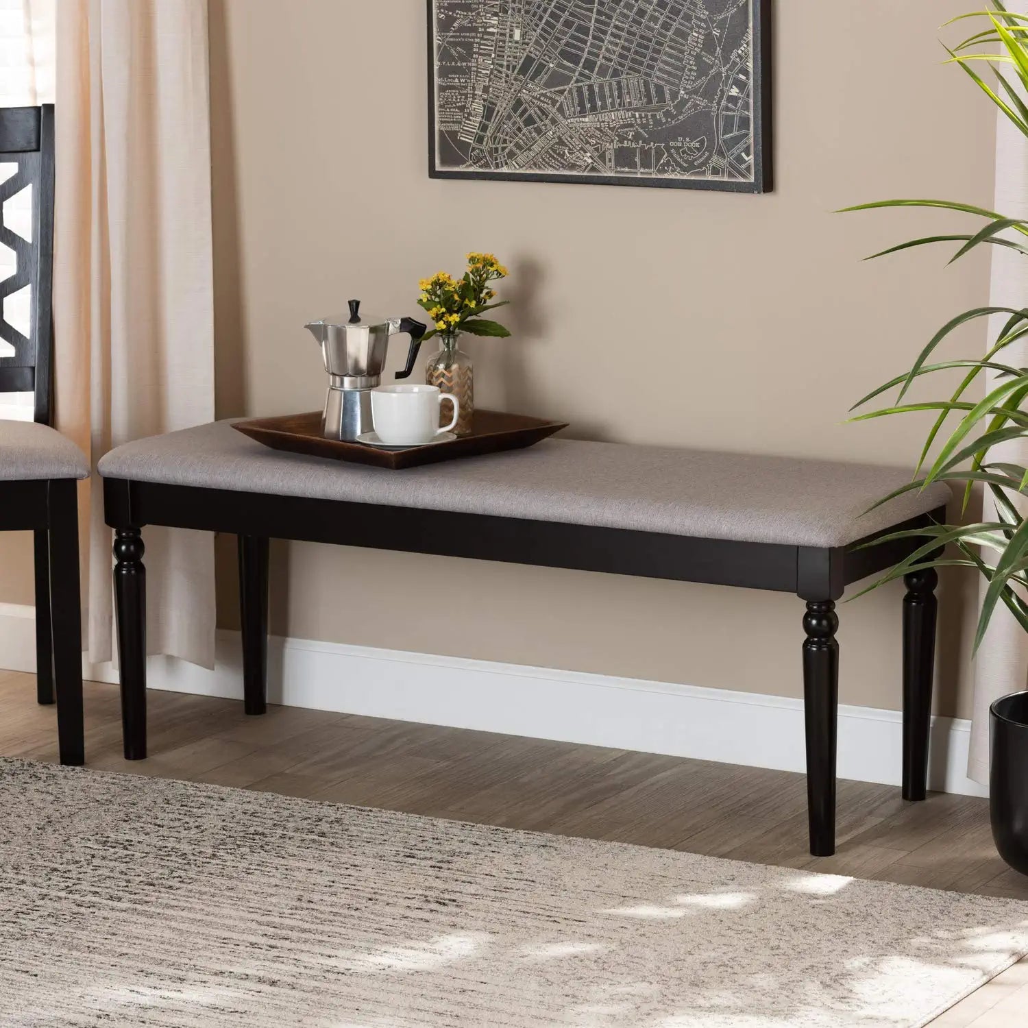 Baxton Studio Giovanni Modern and Contemporary Grey Fabric Upholstered and Dark Brown Finished Wood Dining Bench