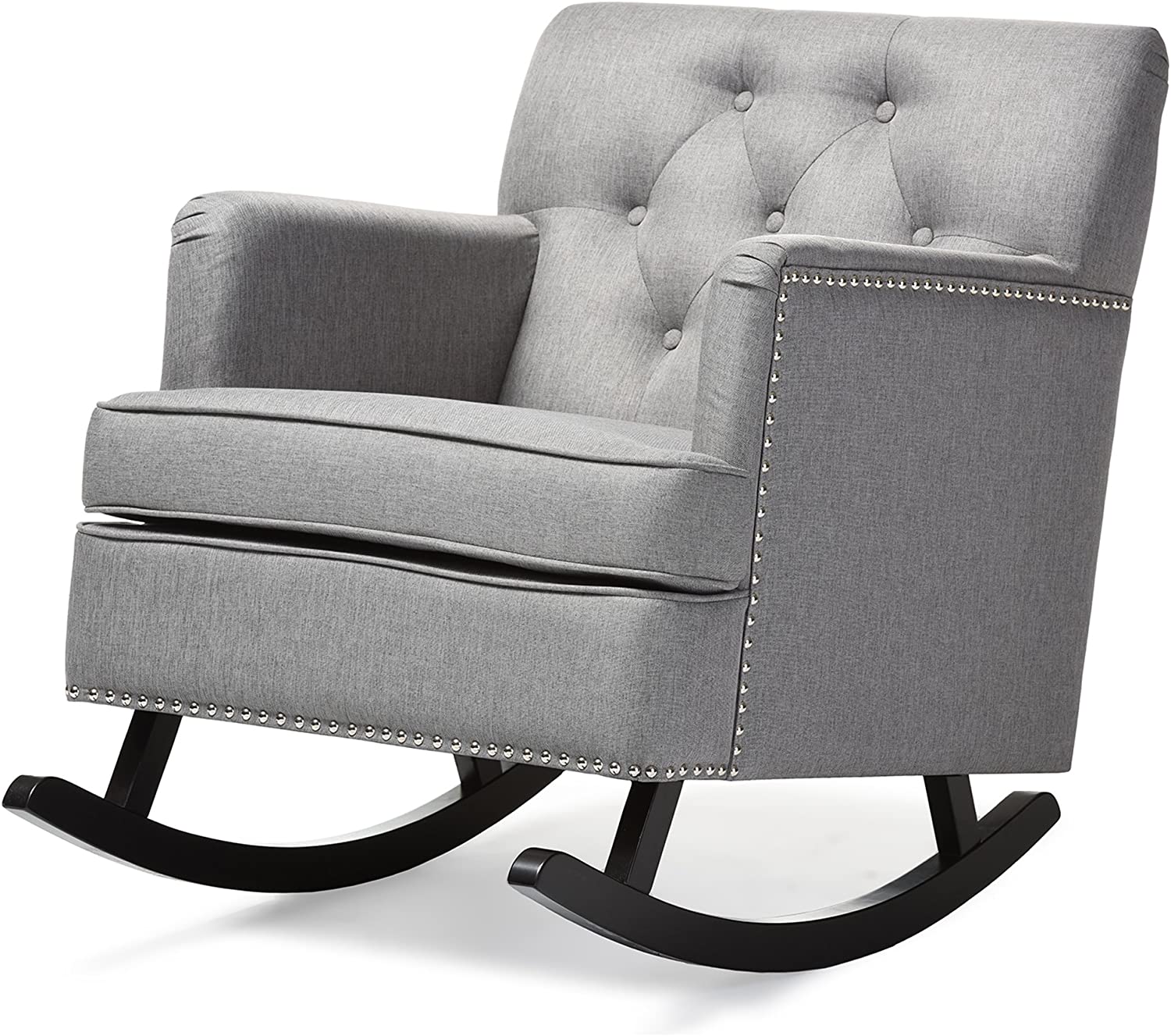 Baxton Studio Bethany Modern &amp; Contemporary Fabric Upholstered Button-Tufted Rocking Chair, Grey