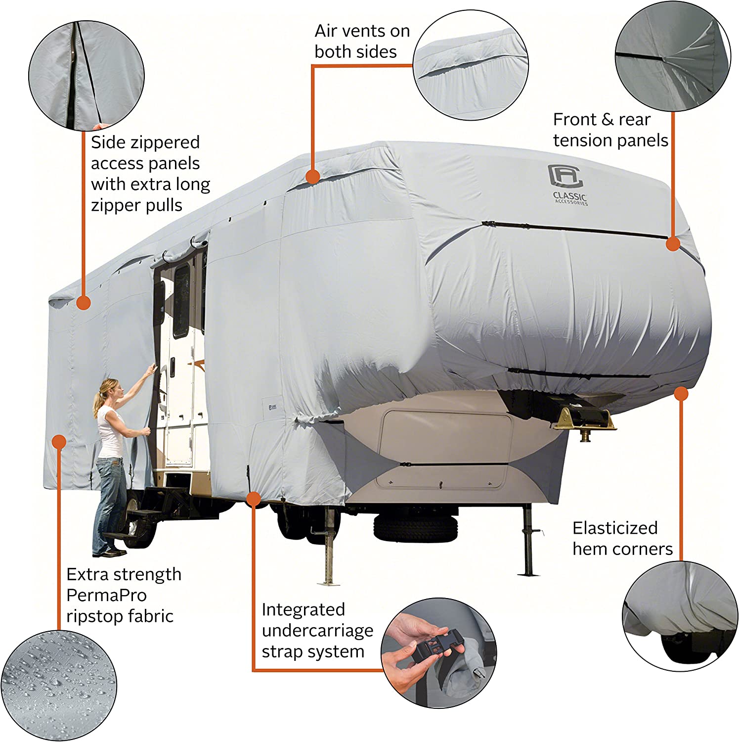 Classic Accessories Over Drive PermaPRO Extra Tall 5th Wheel Trailer Cover, Fits 37&#39; - 41&#39; RVs