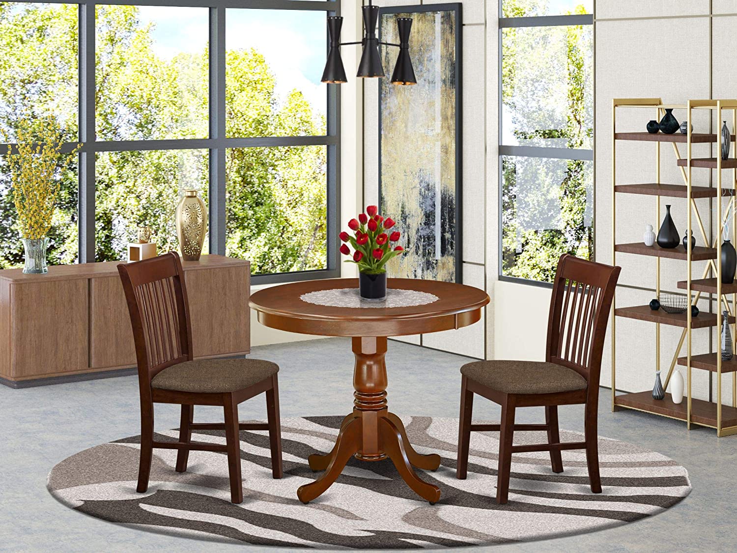 East West Furniture ANNO3-MAH-C Dining Table Set, 3-Piece