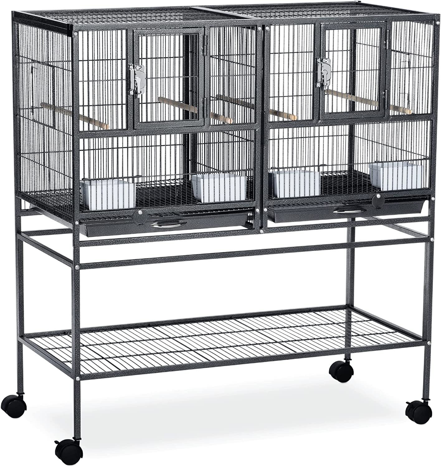Prevue Pet Products Hampton Deluxe Divided Breeder Bird Cage System with Stand, Stackable Bird Crates for Breeding, Multi-Bird 1 or 2 Cage System, Black Hammertone Finish