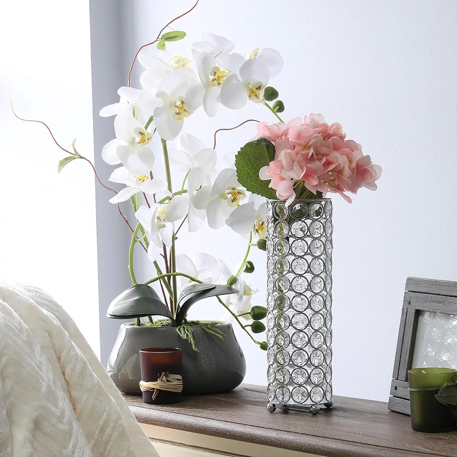 Elegant Designs Elipse Crystal Decorative Flower Vase, Candle Holder, Wedding Centerpiece, 10.25 Inch, Chrome