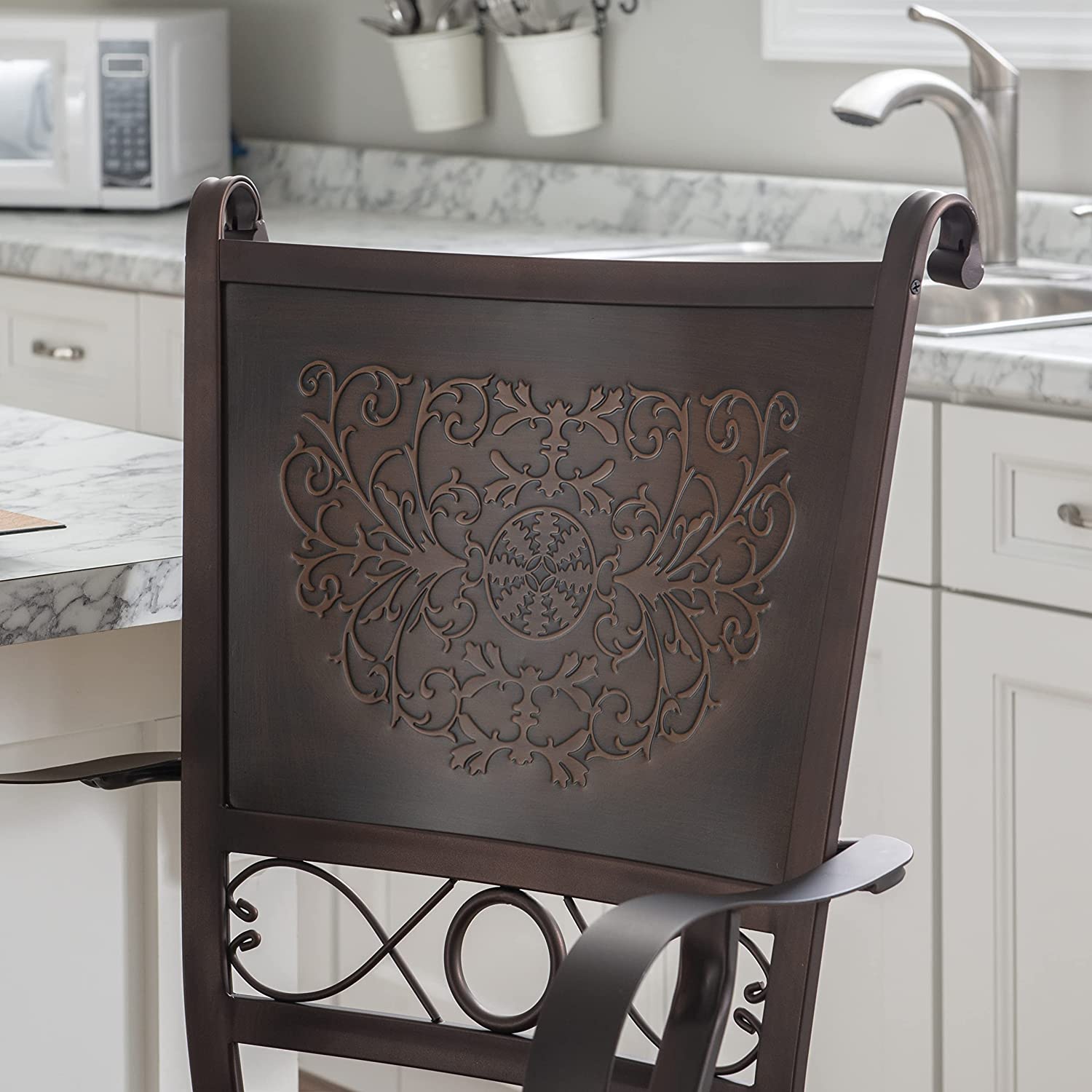 Powell Company Big &amp; Tall Copper Stamped Back Arms by Powell Big and Tall Counter Stool, 24&#34; Seat Height, brown