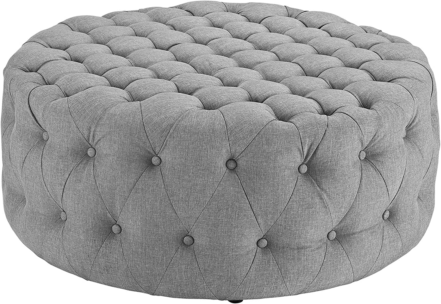 Modway Amour Fabric Upholstered Button-Tufted Round Ottoman in Wheatgrass