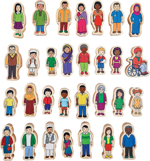 The Freckled Frog - FF420 My Family - Set of 30 - Ages 1+ - Inclusive Wooden Blocks for Toddlers Ã¢â‚¬â€œ Includes Grandparents, Moms, Dads and Children Around the World - Double-Sided