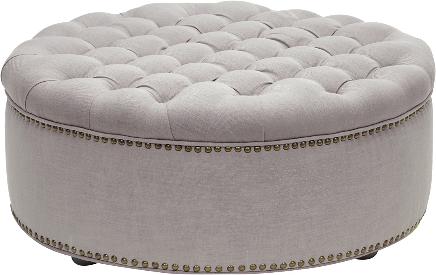 Baxton Studio Iglehart Linen Modern Tufted Ottoman, Beige