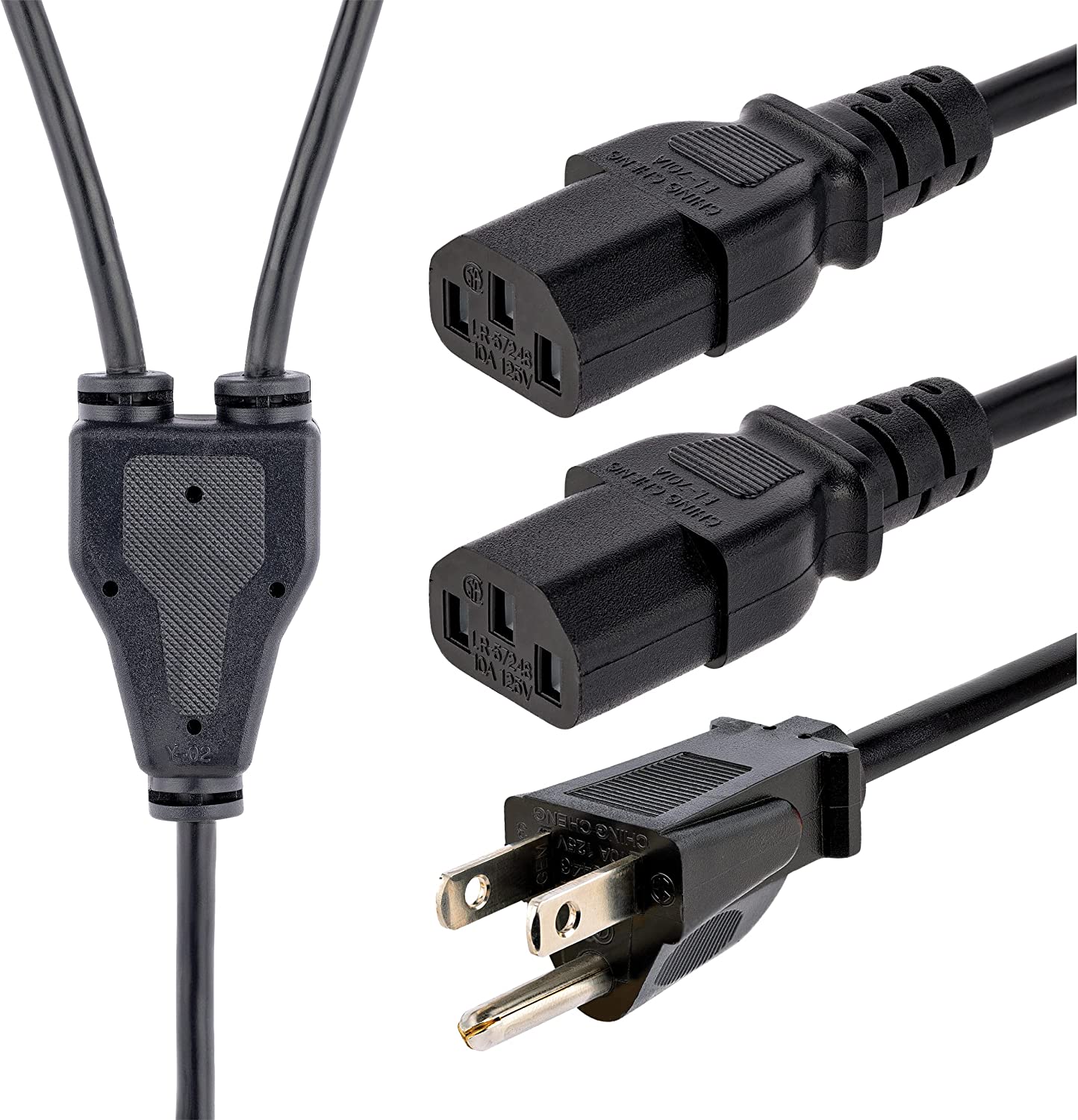 StarTech.com 10ft (3m) Computer Power Y Cord, NEMA 5-15P to 2x C13, 10A 125V, 18AWG, Replacement AC Power Cord, Printer Power Cord, PC Power Supply Cable, Monitor Power Cable - UL Listed (PXT101Y10)