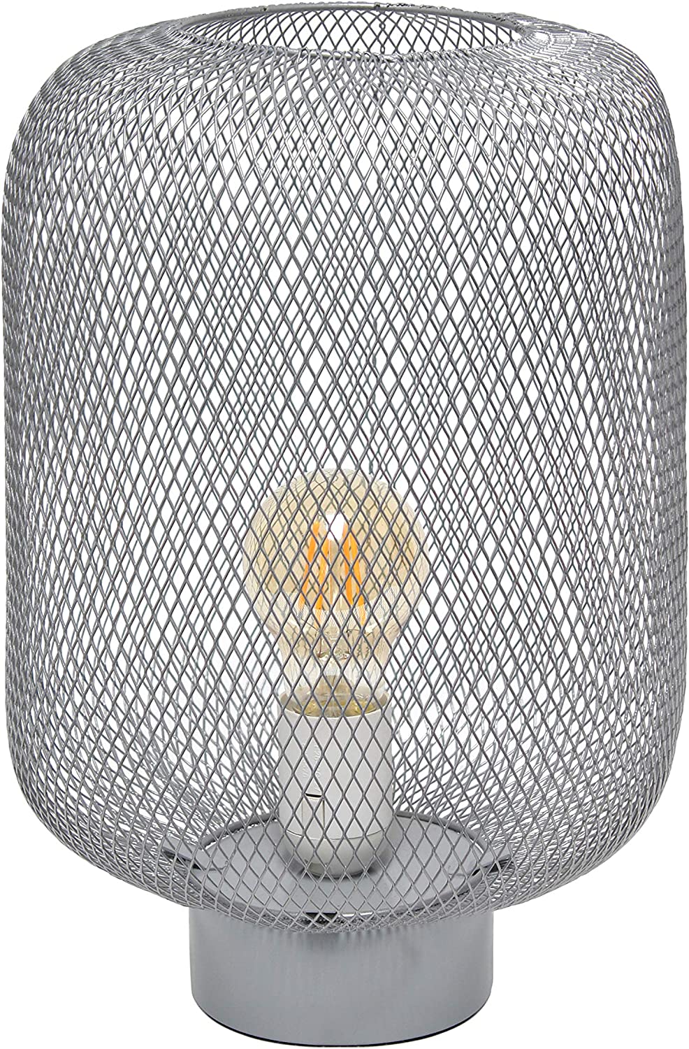 Simple Designs LT1072-WHT Metal Mesh Industrial Table Lamp, White