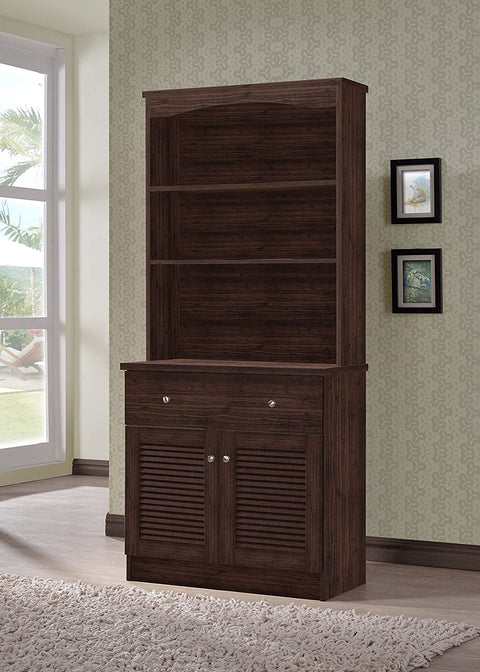 BAXTON STUDIO Wholesale Interiors Agni Buffet and Hutch Kitchen Cabinet, Dark Brown