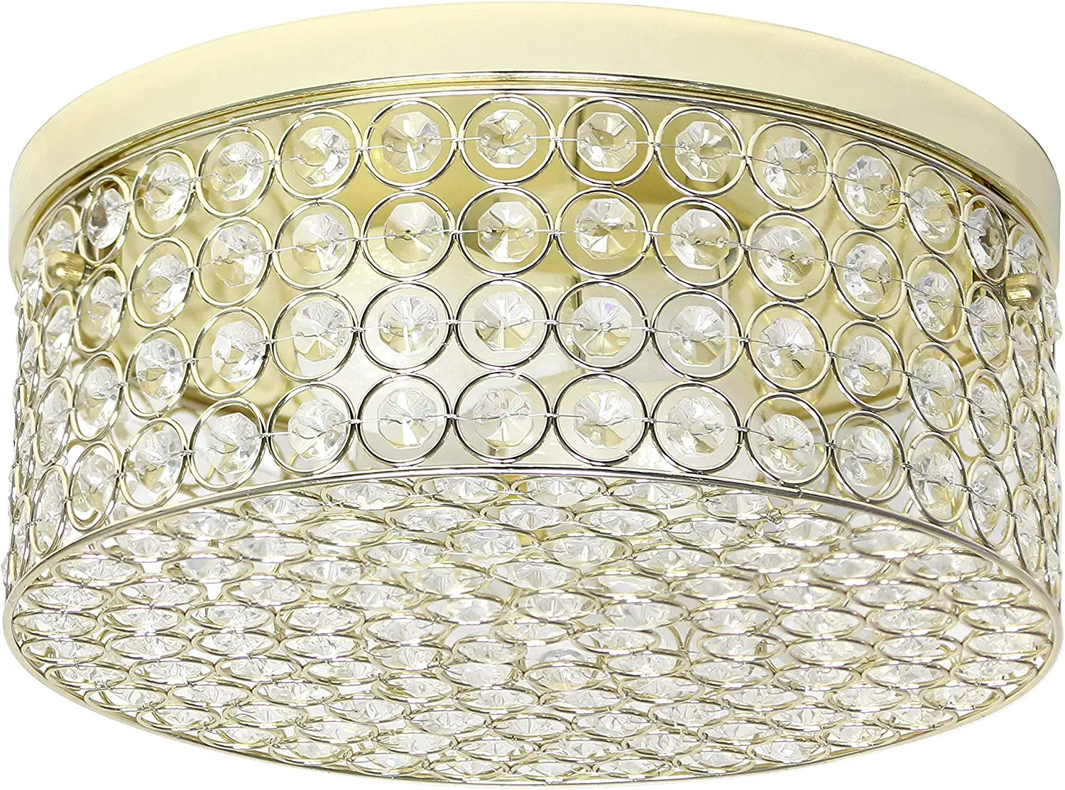 Elegant Designs FM1003-GLD 12" Elipse Crystal 2 Light Round Ceiling Flush Mount, Gold