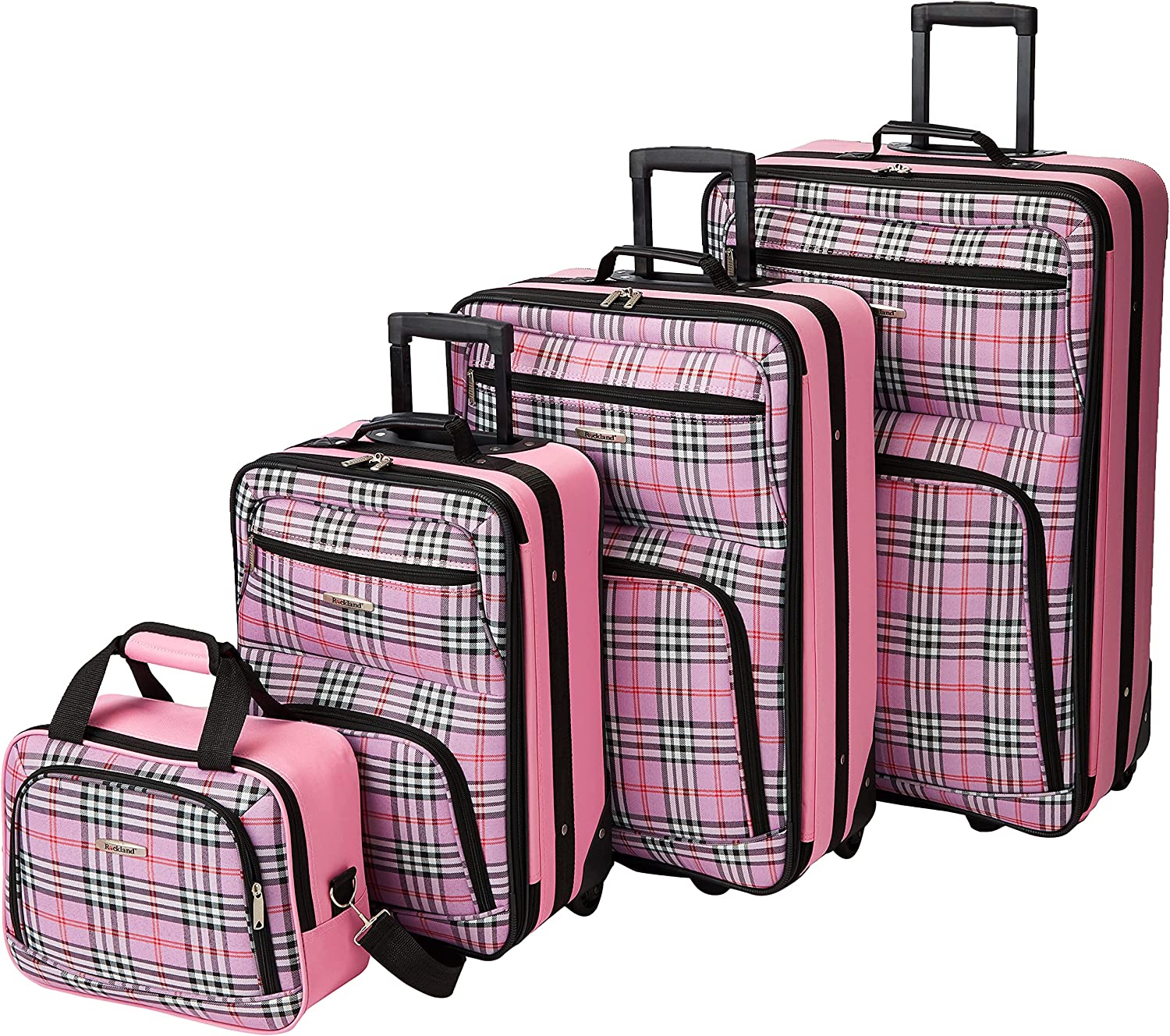 Rockland Fashion Softside Upright Luggage Set, Pink Cross, 4-Piece (14/19/24/28)