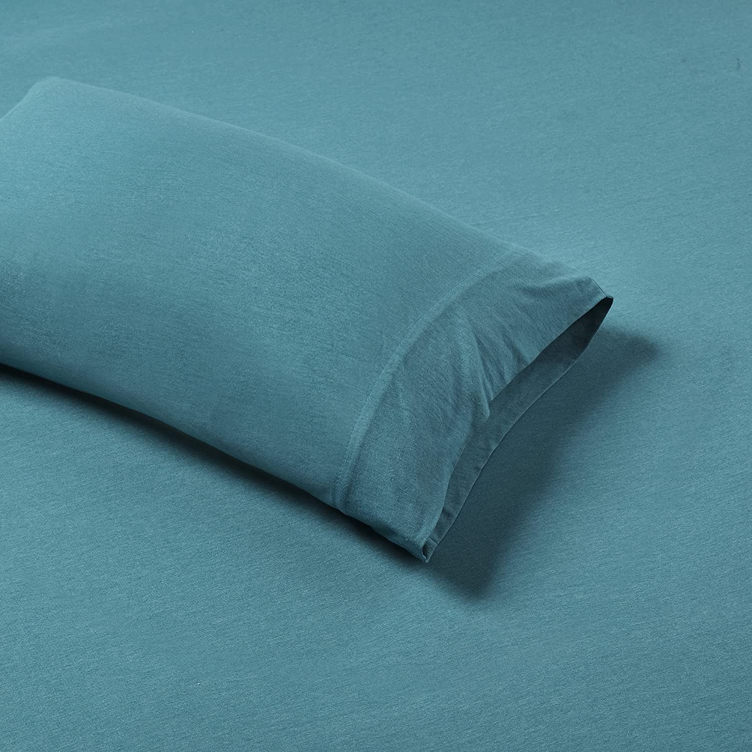 Cotton Blend Jersey Knit Twin Bed Sheets , Coastal Cotton Bed Sheet , Teal Bed Sheet Set 3-Piece Include Flat Sheet , Fitted Sheet & Pillowcase