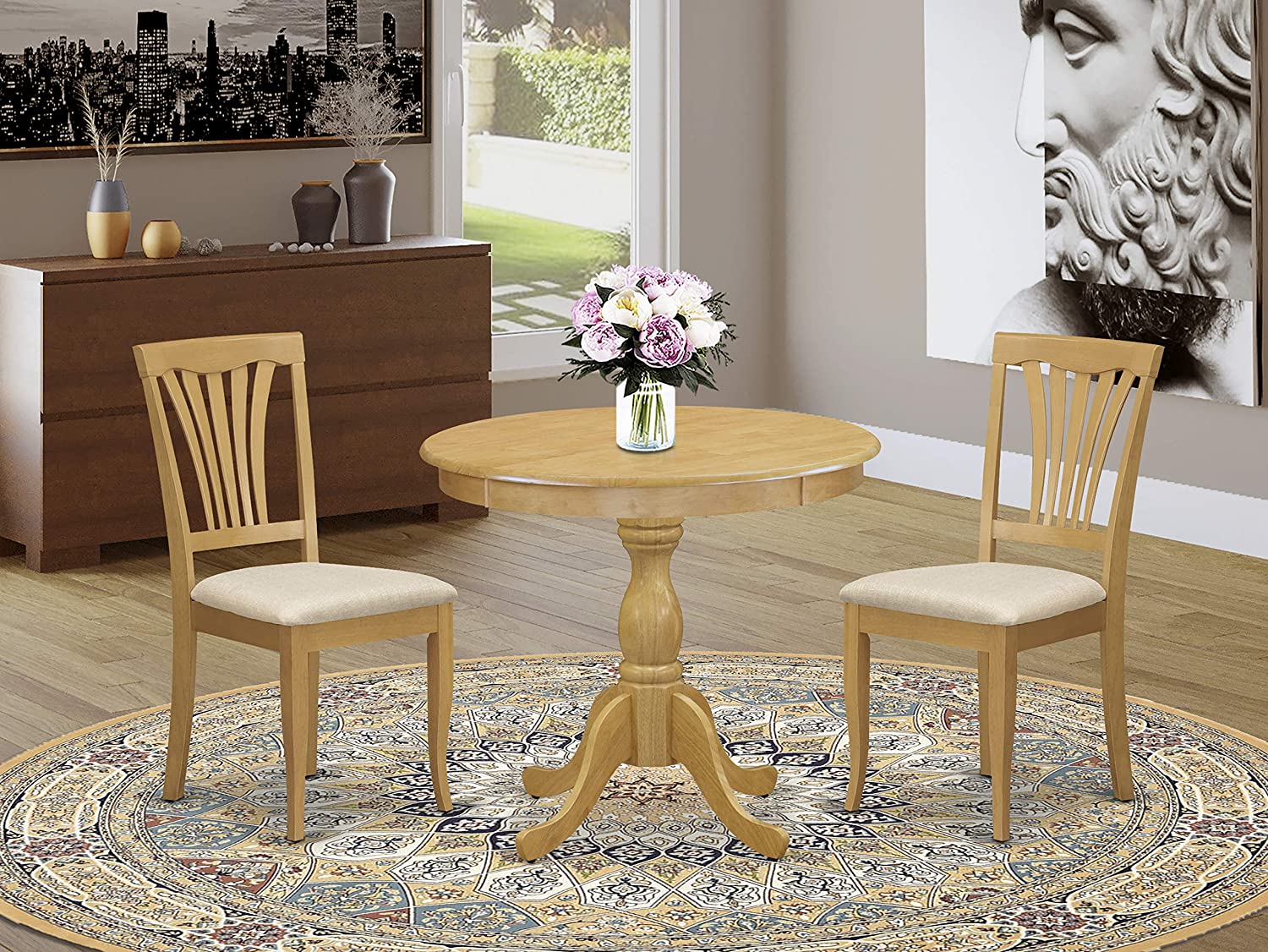 East West Furniture AMAV3-OAK-C Dining Set, Medium