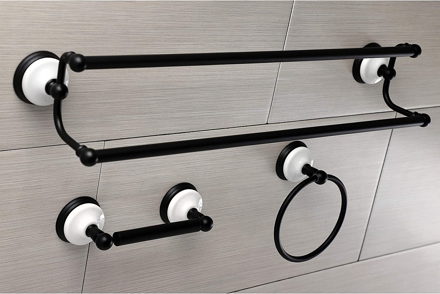 Kingston Brass BAK111348MB Victorian 3-Piece Bathroom Accessory Set, Matte Black