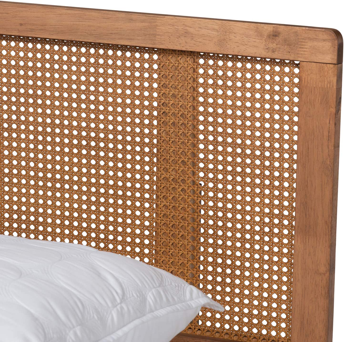 Baxton Studio Romy Vintage French Inspired Ash Wanut Finished Wood and Synthetic Rattan Queen Size Platform Bed