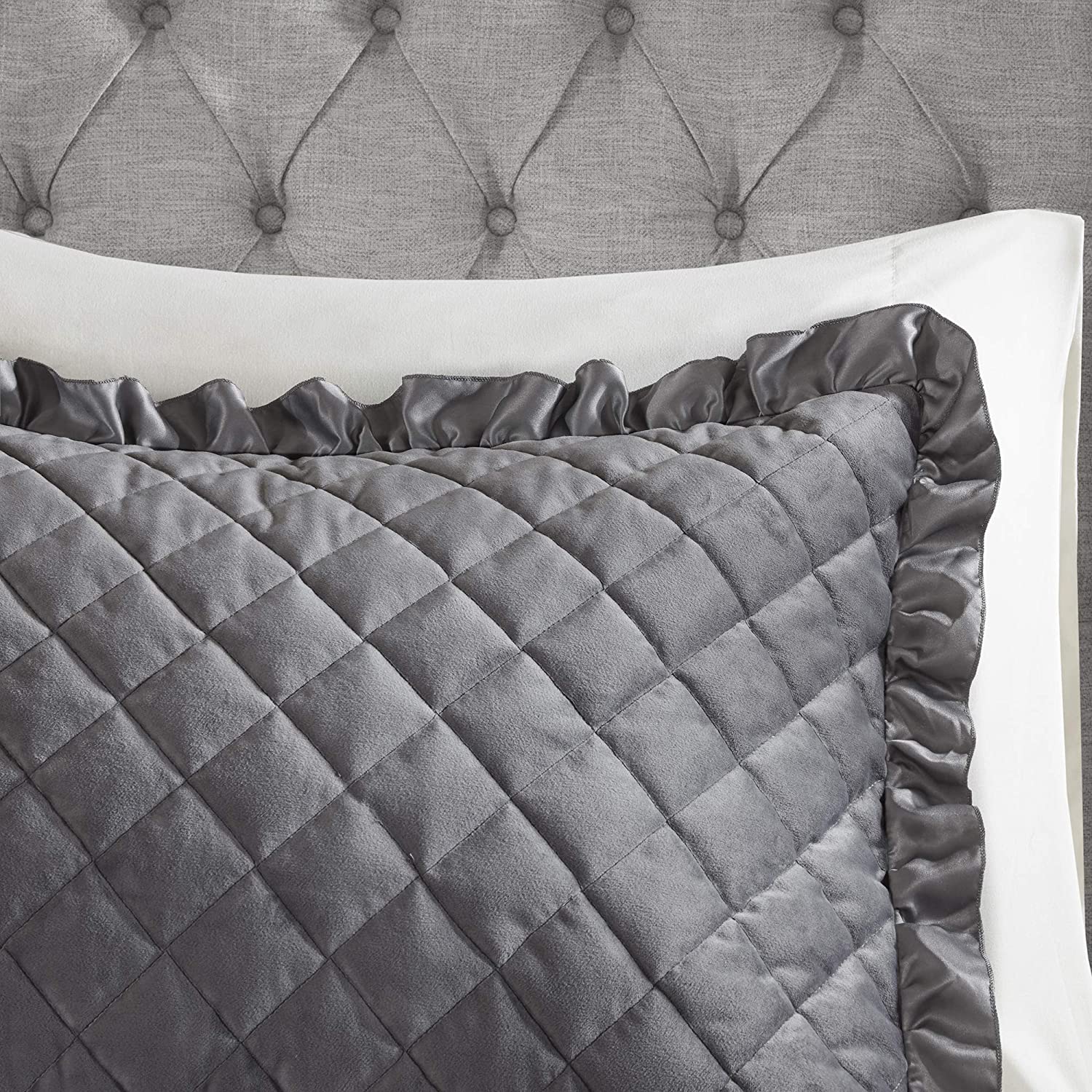 Madison Park Roxanne Bedspread Set, Queen(60&#34; x80+24D), Velvet Drape Grey