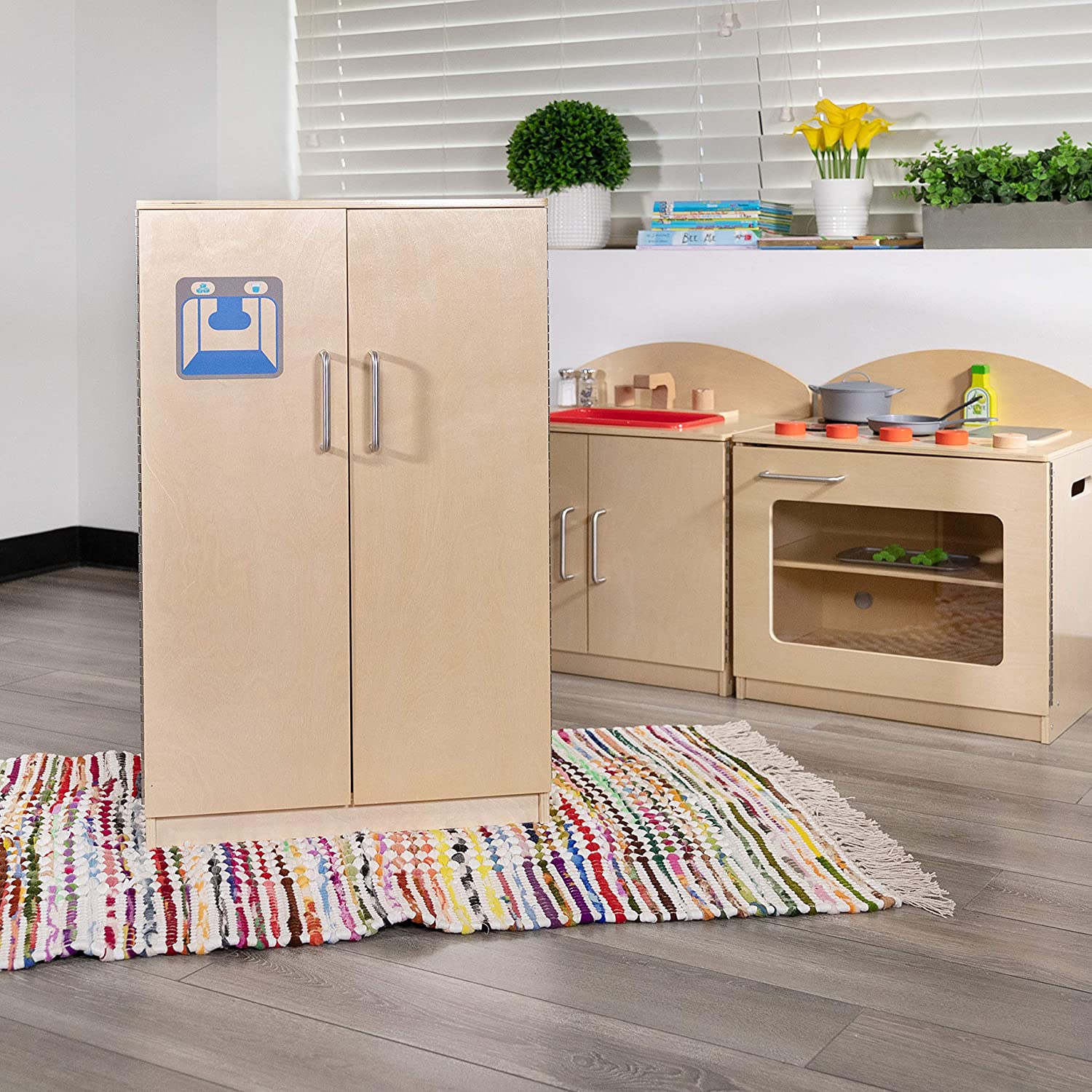 Flash Furniture Children&#39;s Wooden Kitchen Refrigerator for Commercial or Home Use - Safe, Kid Friendly Design