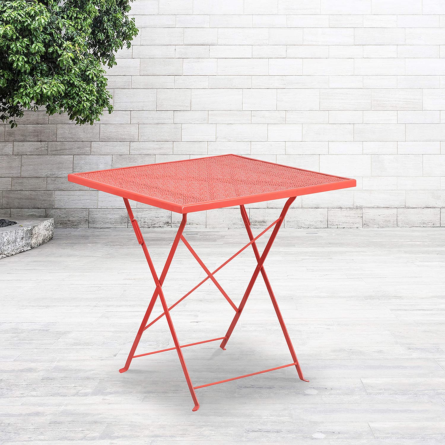 Flash Furniture Commercial Grade 28&#34; Square Coral Indoor-Outdoor Steel Folding Patio Table