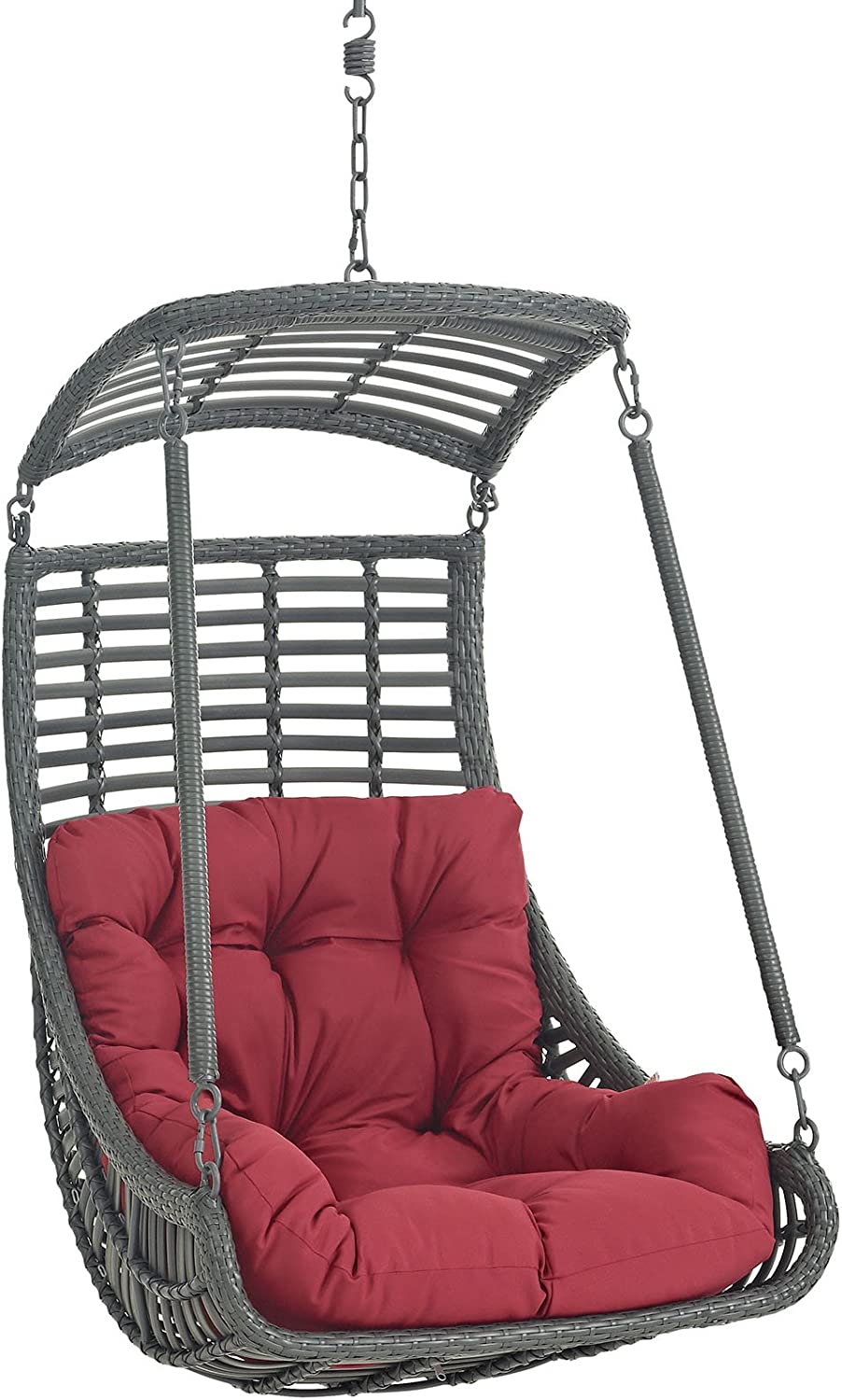 Modway EEI-2274-RED-SET Jungle Outdoor Patio Balcony Porch Lounge Swing Chair Set with Stand Red