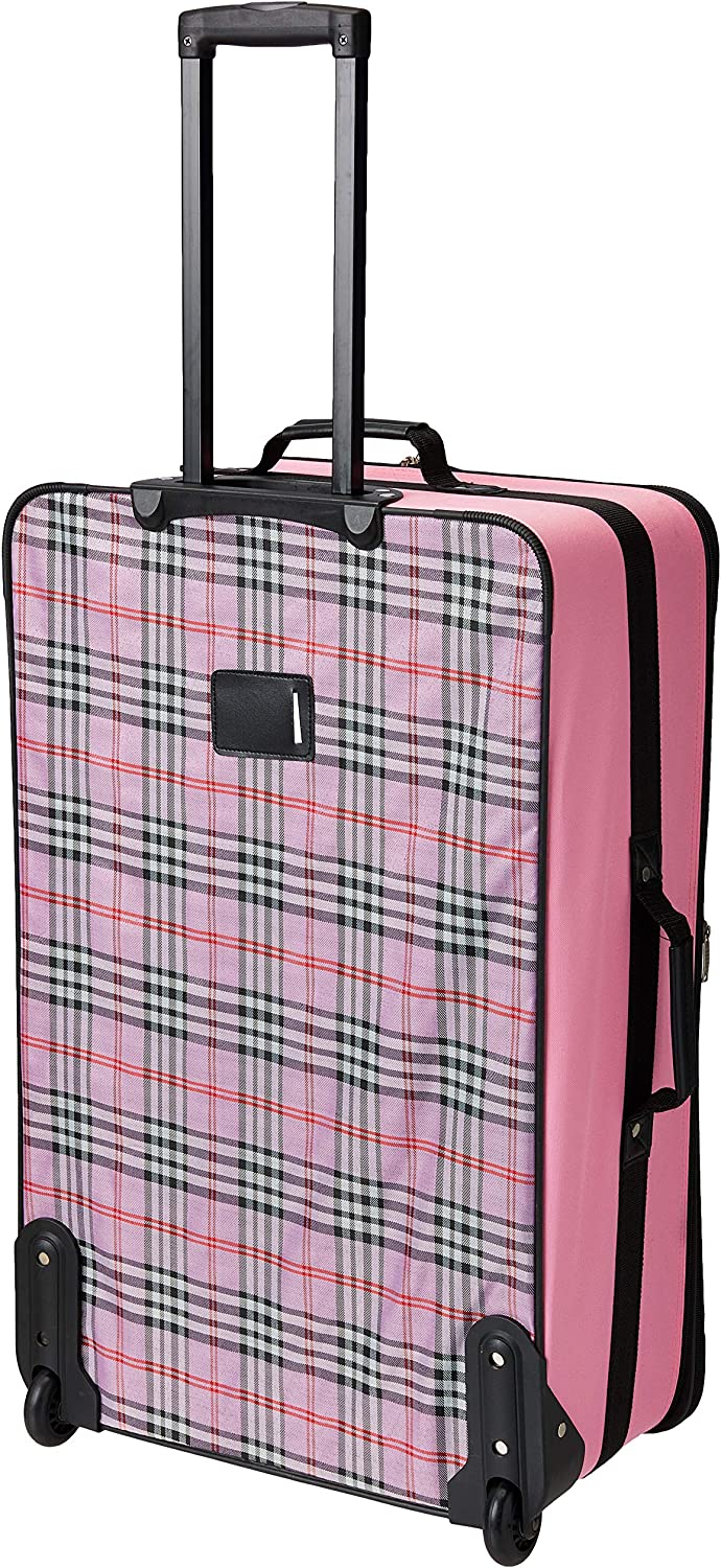 Rockland Fashion Softside Upright Luggage Set, Pink Cross, 4-Piece (14/19/24/28)