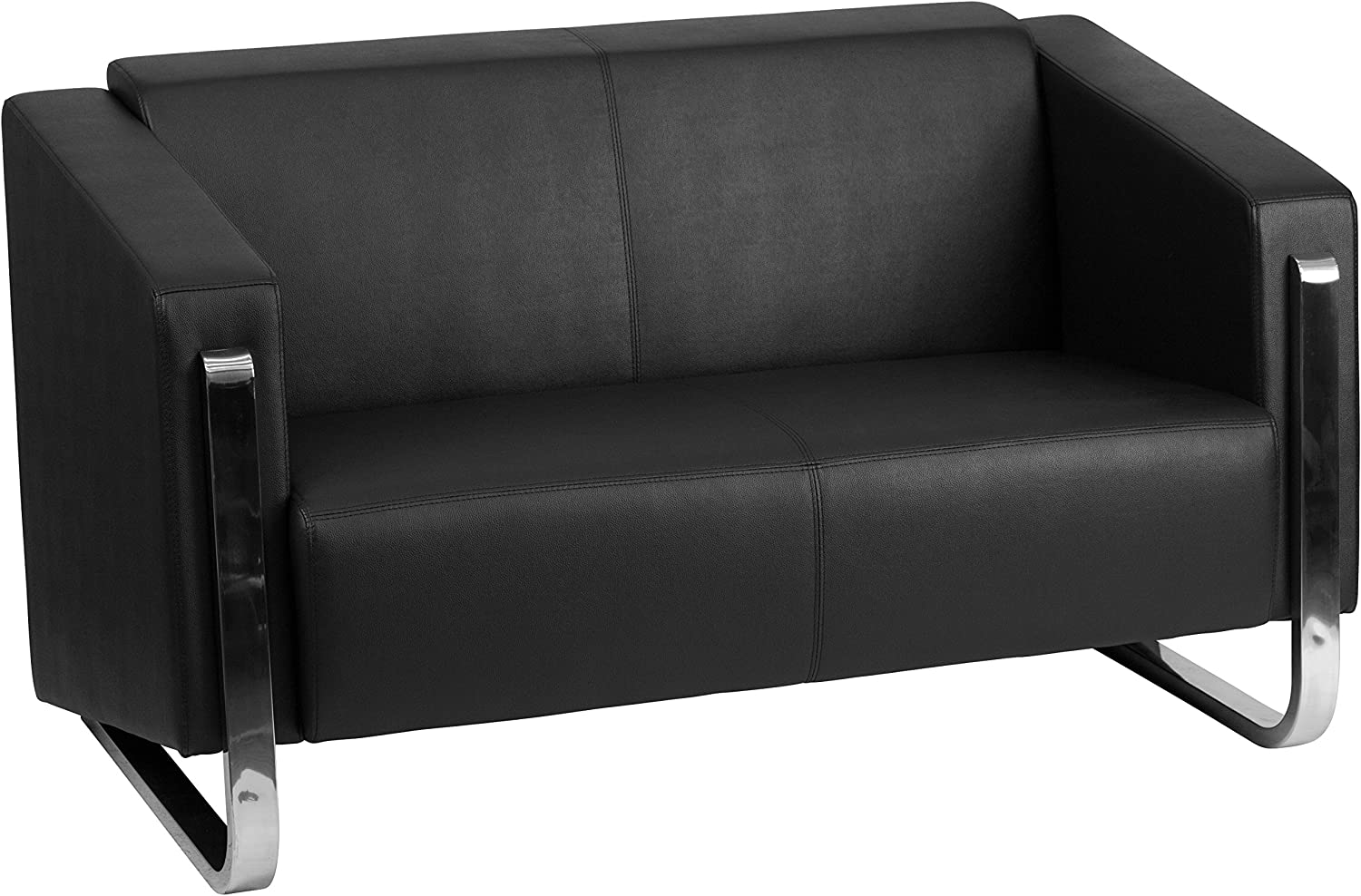 Flash Furniture HERCULES Gallant Series Contemporary Black LeatherSoft Loveseat with Stainless Steel Frame