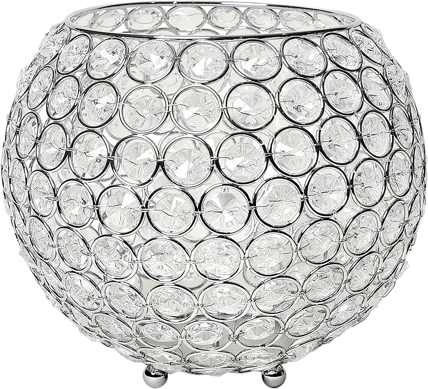 Elegant Designs Elipse Crystal Circular Bowl Candle Holder, Flower Vase, Wedding Centerpiece, Favor, 7 Inch, Chrome