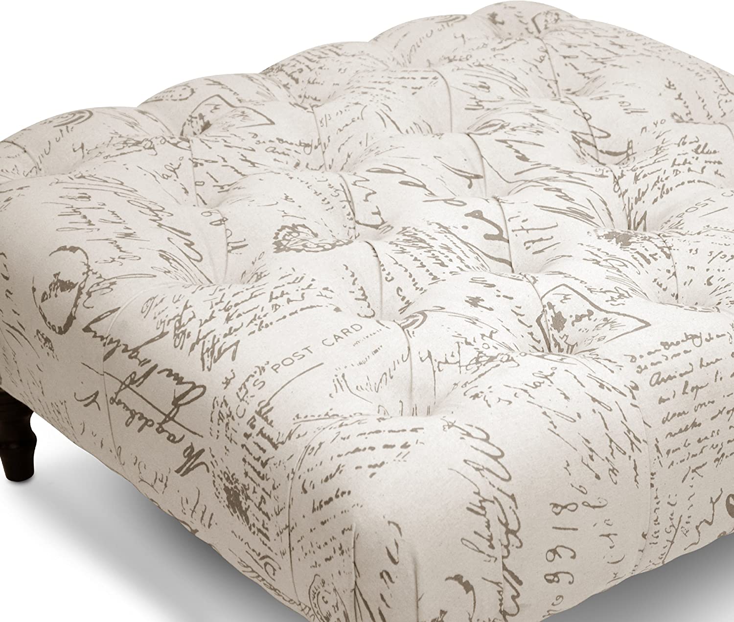 Baxton Studio Keswick Script Print Modern Tufted Ottoman, Beige