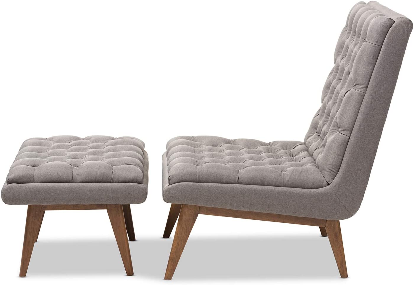 Baxton Studio Annetha Mid-Century Modern Grey Fabric Upholstered Walnut Finished Wood Chair And Ottoman Set