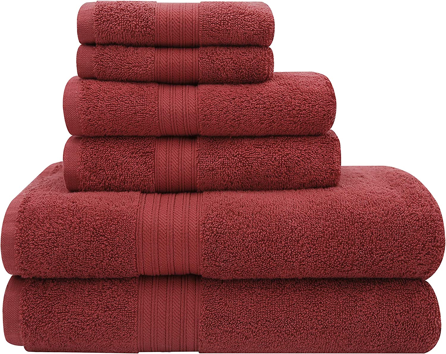 Baltic Linen Majestic Heavy Weight Cotton Towels, 2 Bath Towels, 2 Hand Towels, 2 Washcloths, Red, 6 Piece Set