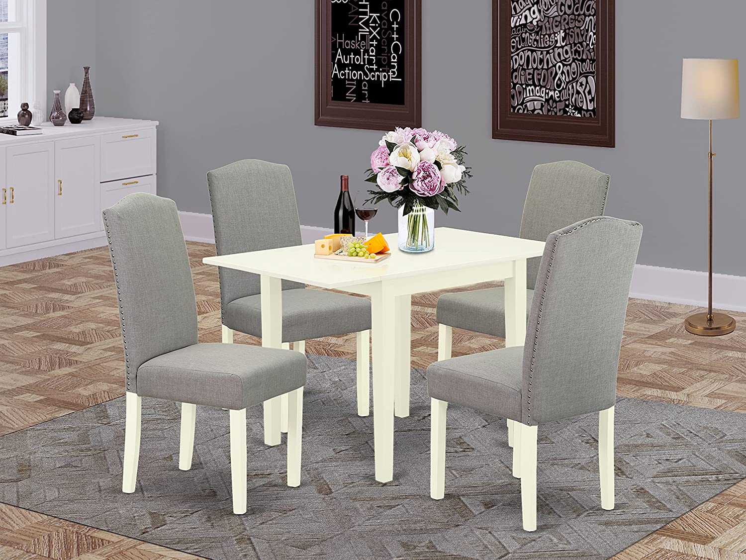 East West Furniture Dining Table Set, Linen White