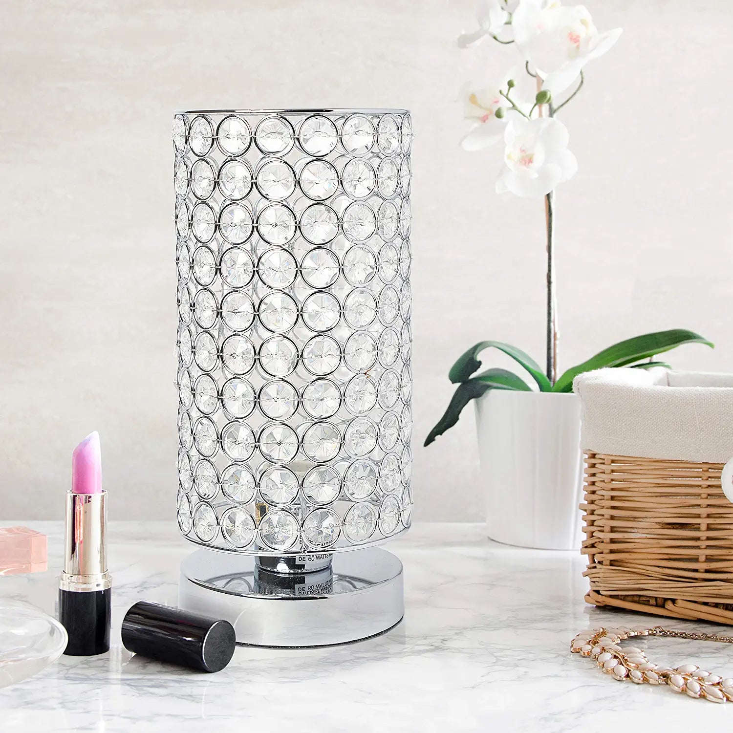 Elegant Designs LT1051-CHR Elipse Crystal Cylindrical Uplight Table Lamp, Chrome
