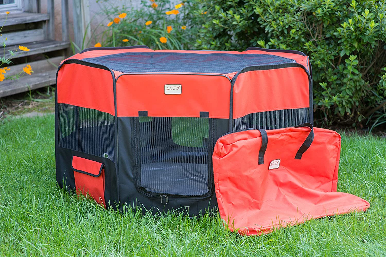 Armarkat Model PP002R-XL Portable Pet Playpen in Black and Red Combo, XL