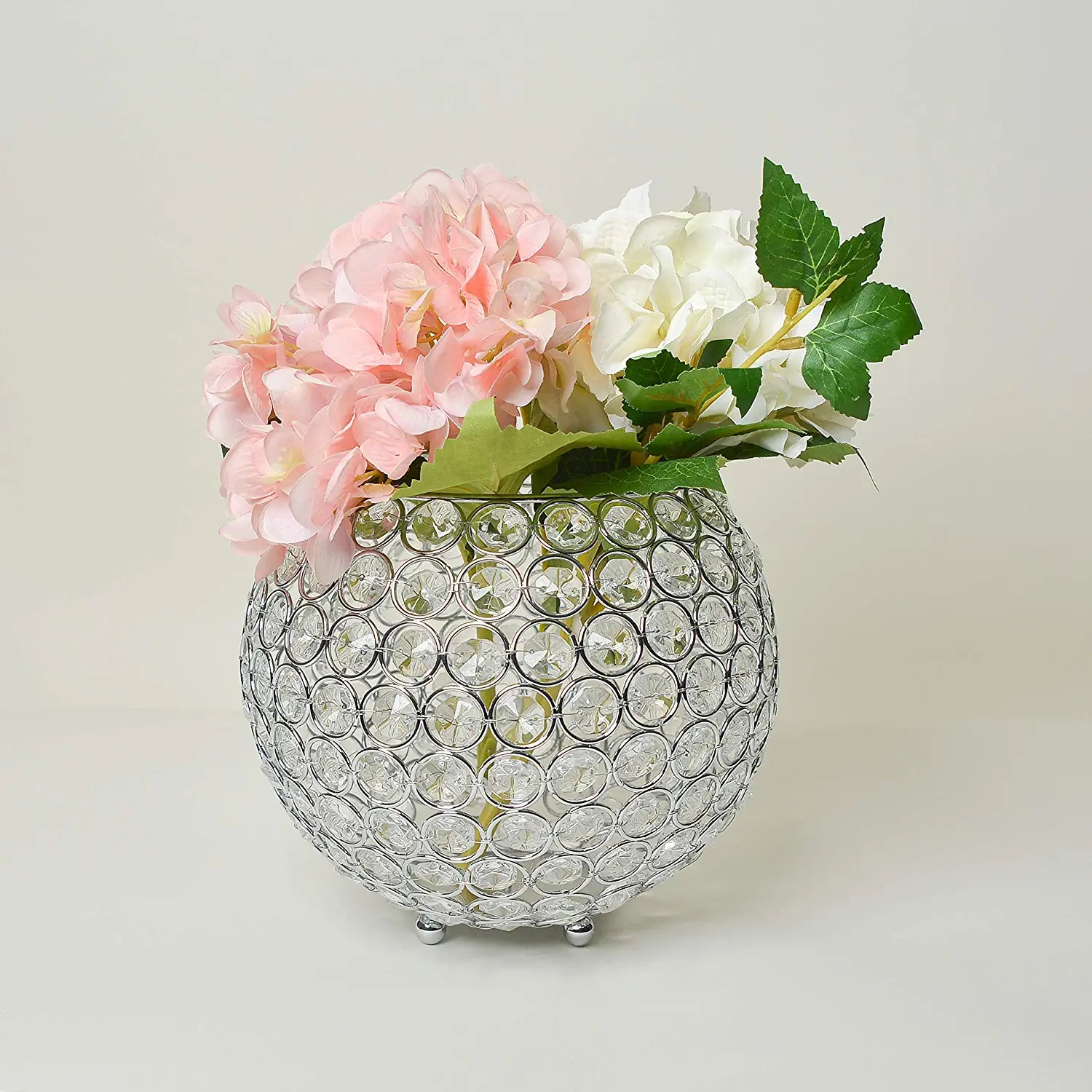 Elegant Designs Elipse Crystal Circular Bowl Candle Holder, Flower Vase, Wedding Centerpiece, Favor, 7 Inch, Chrome