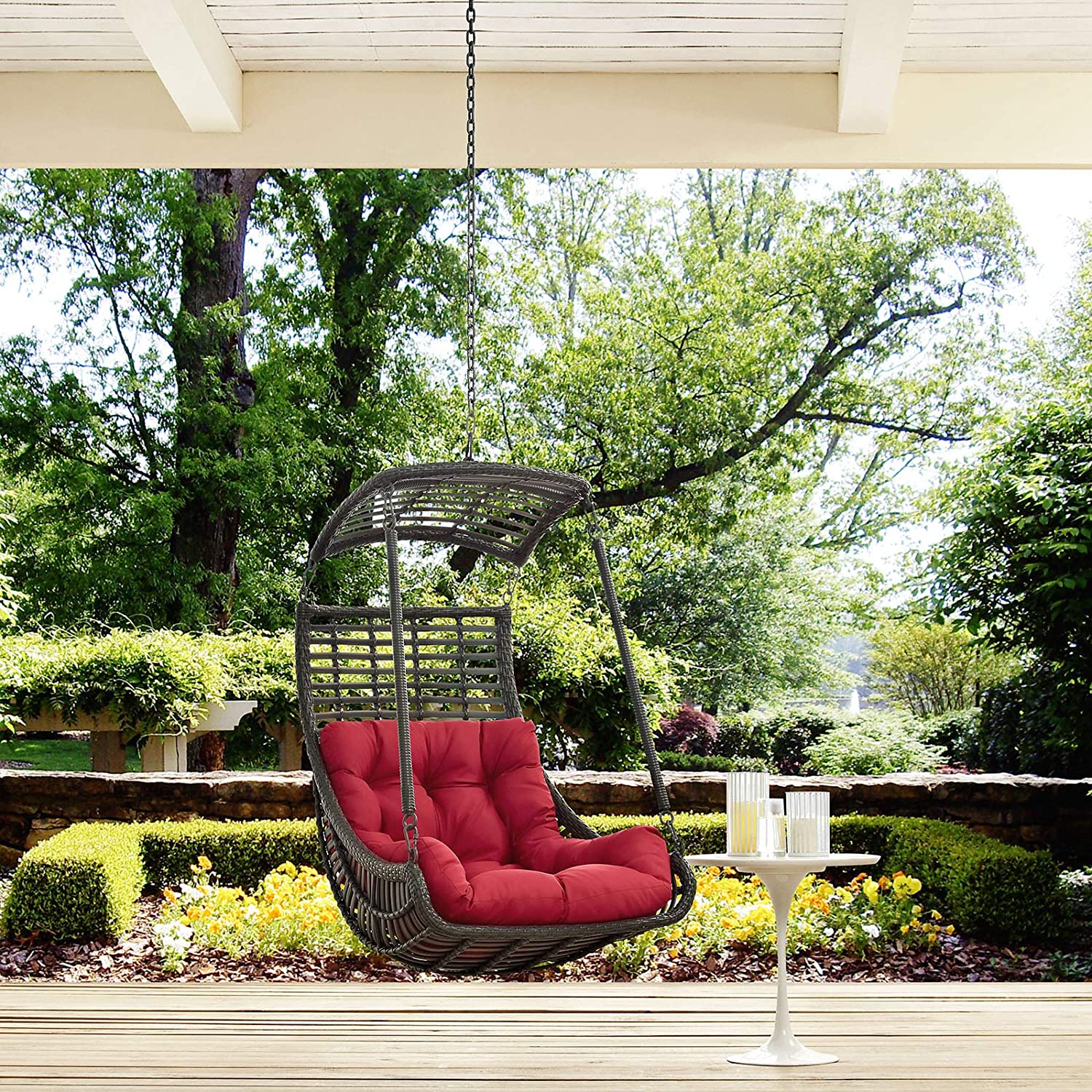 Modway EEI-2655-RED-SET Jungle Outdoor Patio Swing Chair Set with Hanging Steel Chain, Without Stand, Red