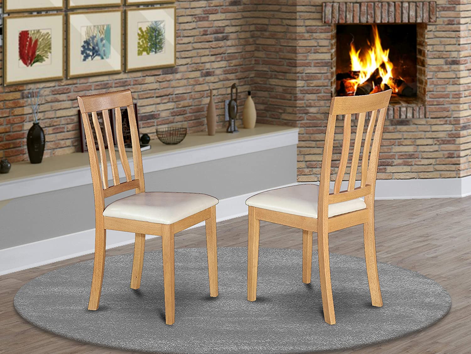 East West Furniture Antique Wooden Dining Chairs Wooden Seat and Buttermilk Hardwood Frame Kitchen Dining Chair Set of 2