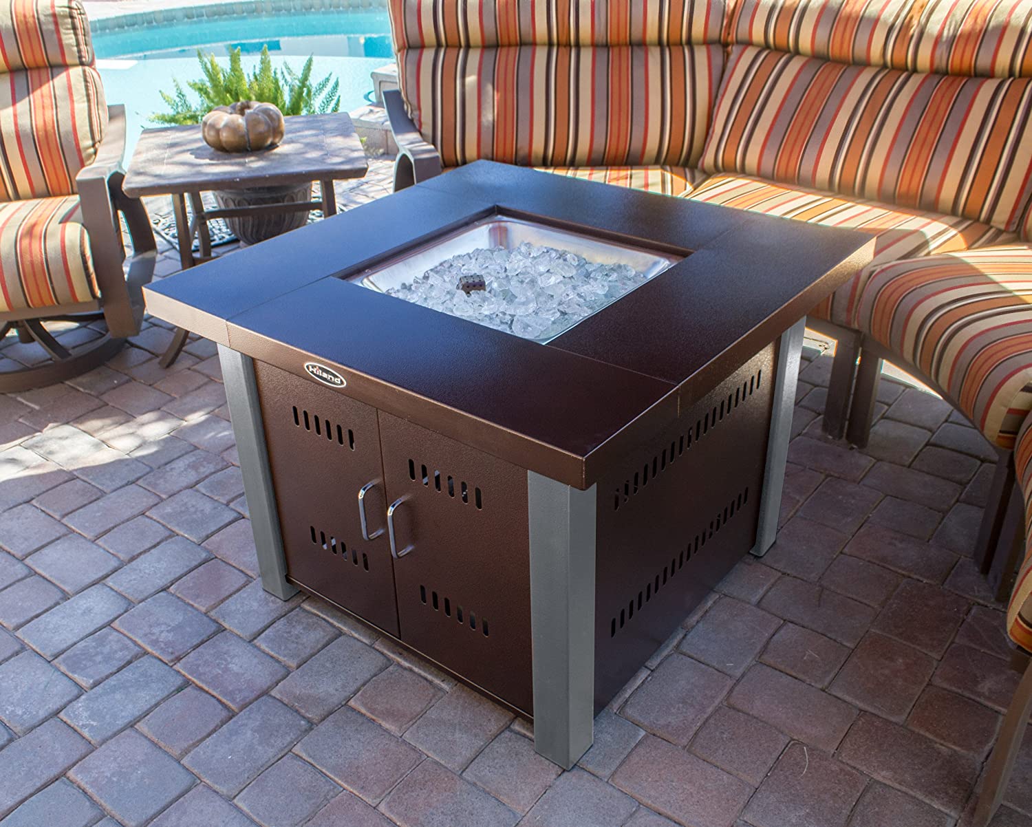 Hiland GS-F-PCSS 40,000 BT Propane Fire Pit, Large, Two Toned Hammered Bronze
