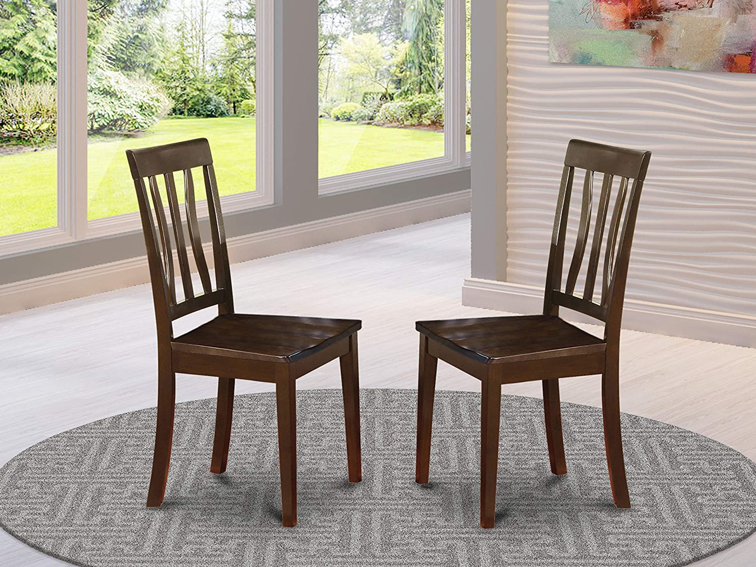 East West Furniture Antique Wooden Dining Chairs Wooden Seat and Buttermilk Hardwood Frame Kitchen Dining Chair Set of 2