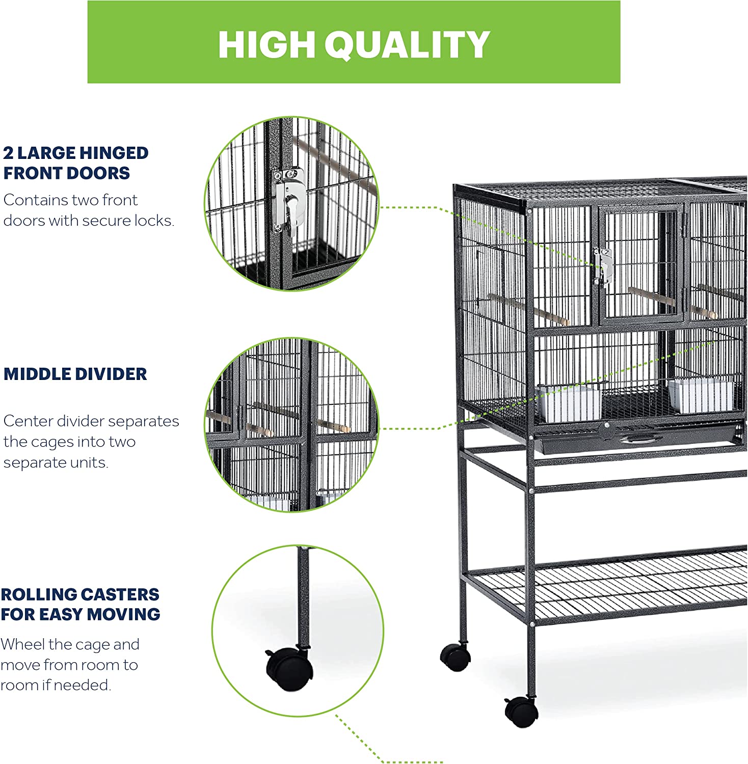 Prevue Pet Products Hampton Deluxe Divided Breeder Bird Cage System with Stand, Stackable Bird Crates for Breeding, Multi-Bird 1 or 2 Cage System, Black Hammertone Finish