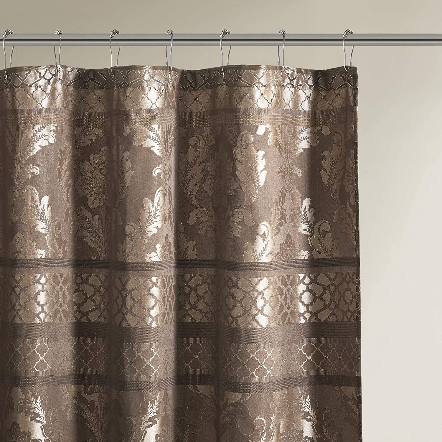Bellagio Taupe Shower Curtain , Transitional Shower Curtains for Bathroom , 72 X 72 , Beige