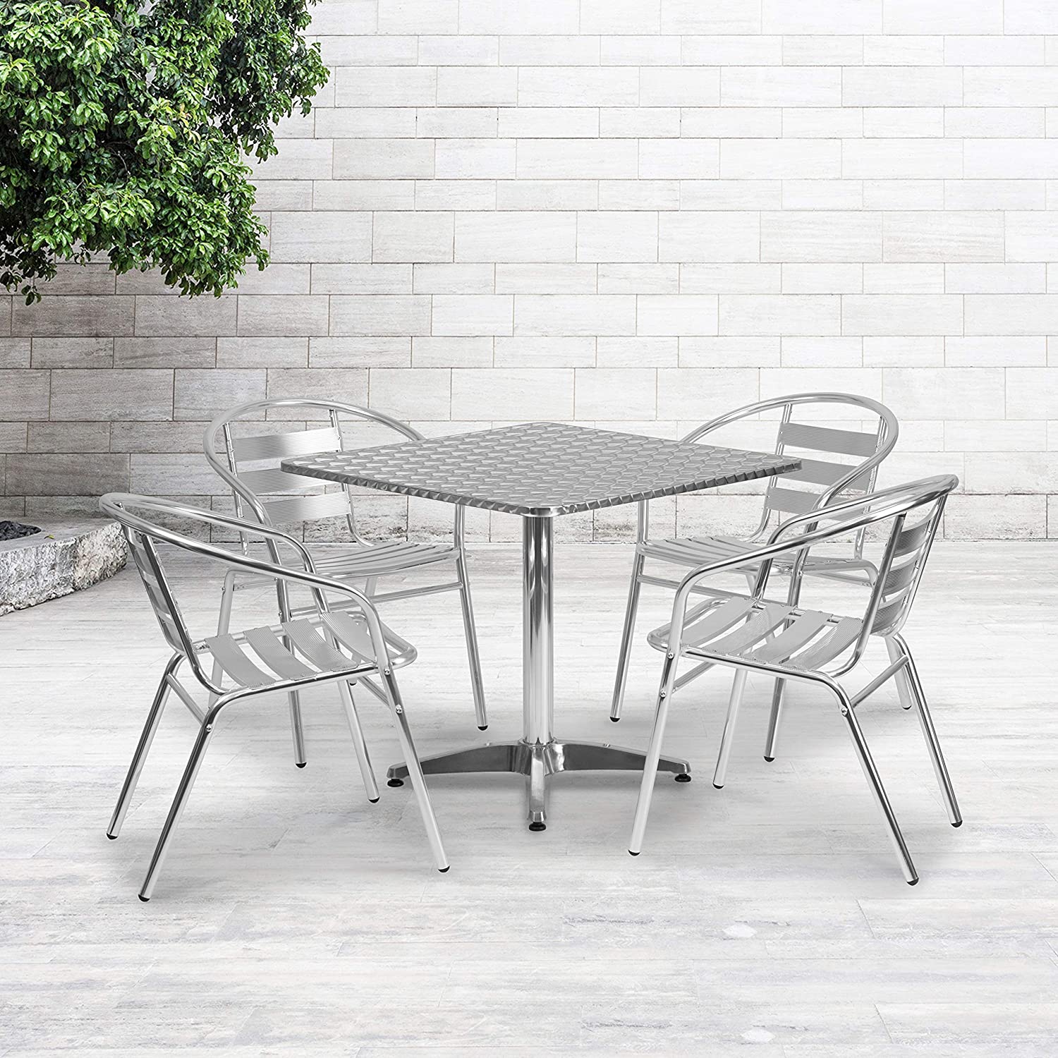 Flash Furniture 31.5&#39;&#39; Square Aluminum Indoor-Outdoor Table Set with 4 Slat Back Chairs