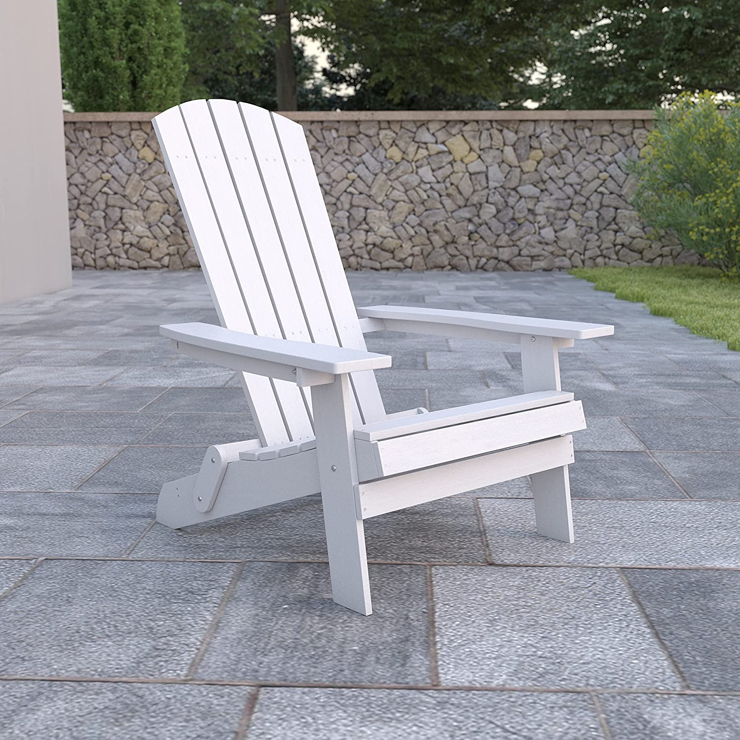 Flash Furniture Charlestown Folding Adirondack Chair - White - Poly Resin - Indoor/Outdoor - Weather Resistant