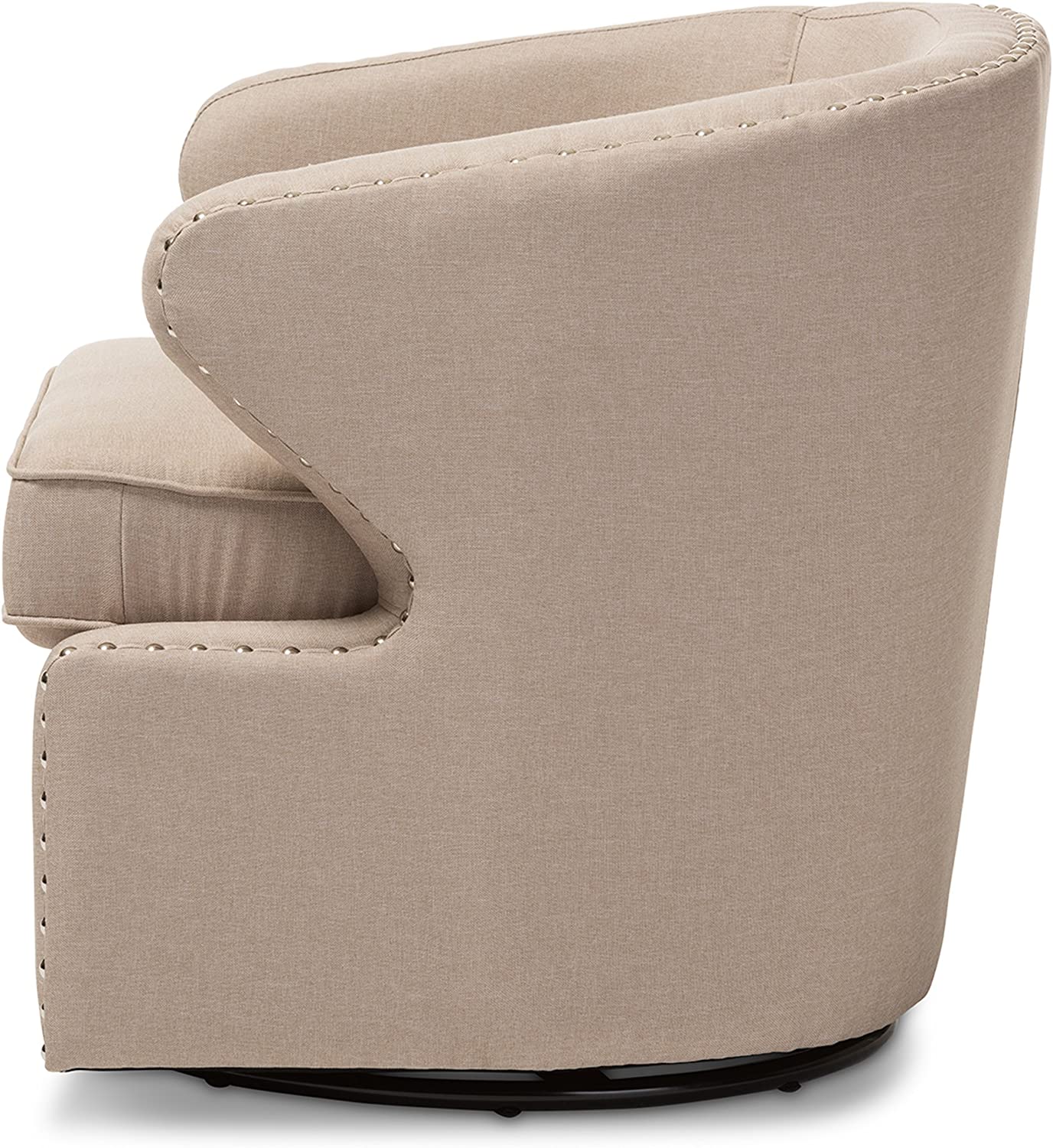 Baxton Studio Finley Mid Century Modern Fabric Upholstered Swivel Armchair, Beige