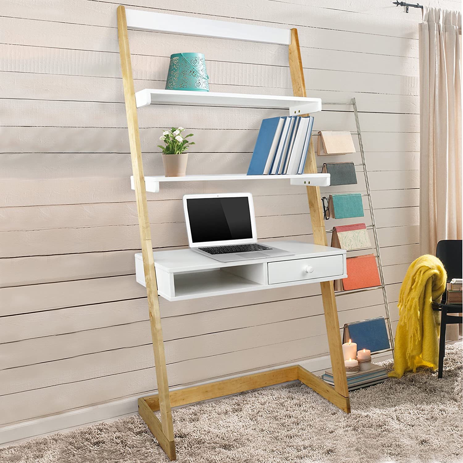Freestanding Ladder Desk with Drawer, Solid American Maple Frame