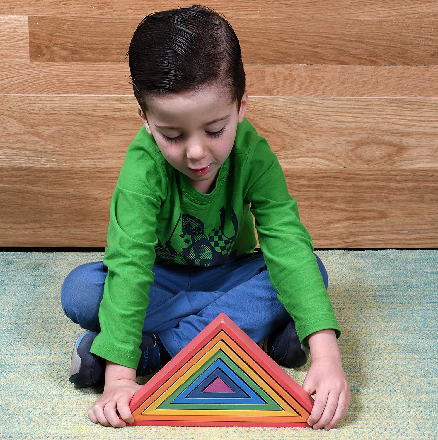 TickiT - 73418 Wooden Rainbow Architect Triangles - Nesting Puzzle - Stacking Blocks for Ages 12M+