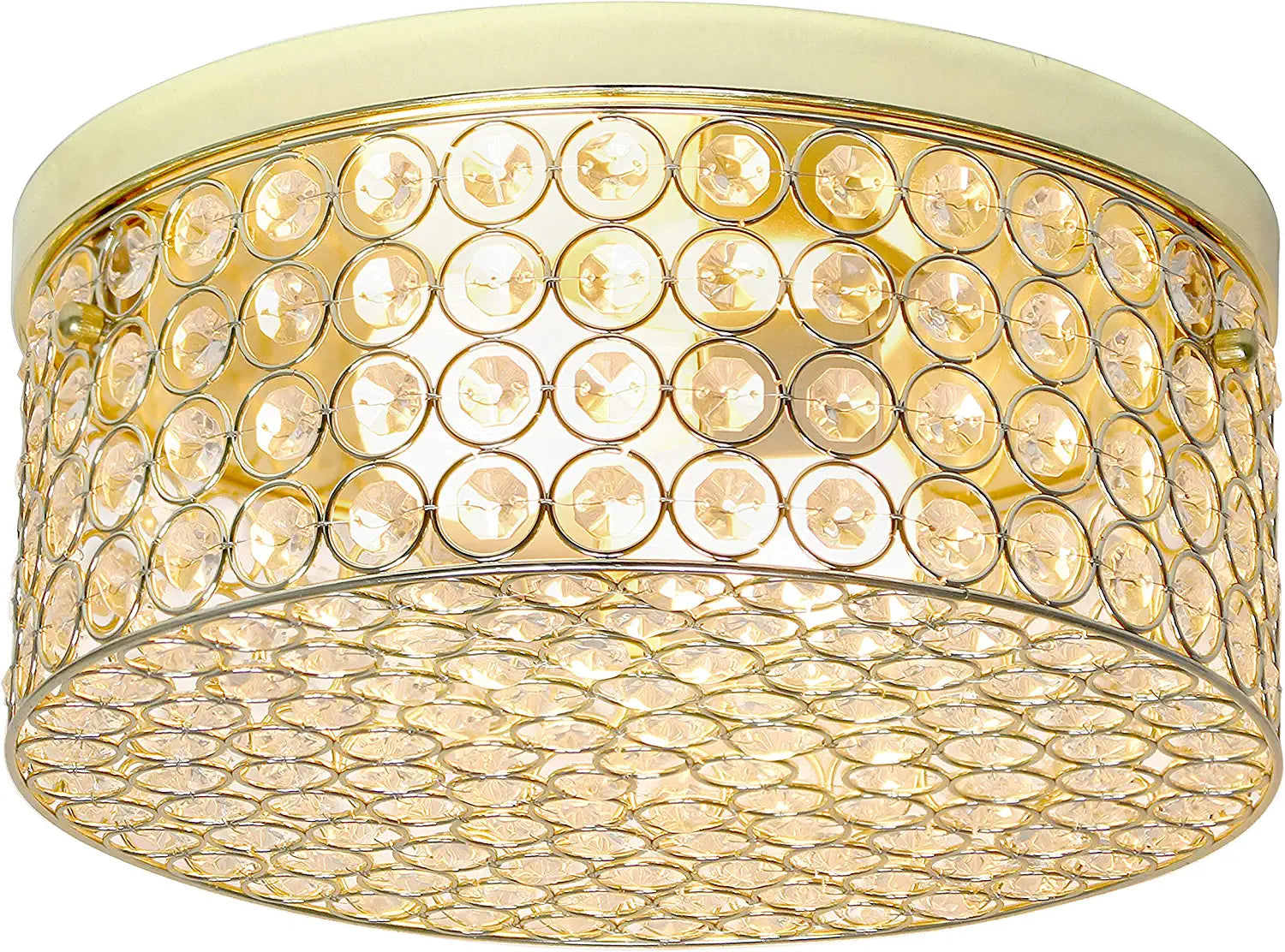 Elegant Designs FM1003-GLD 12" Elipse Crystal 2 Light Round Ceiling Flush Mount, Gold