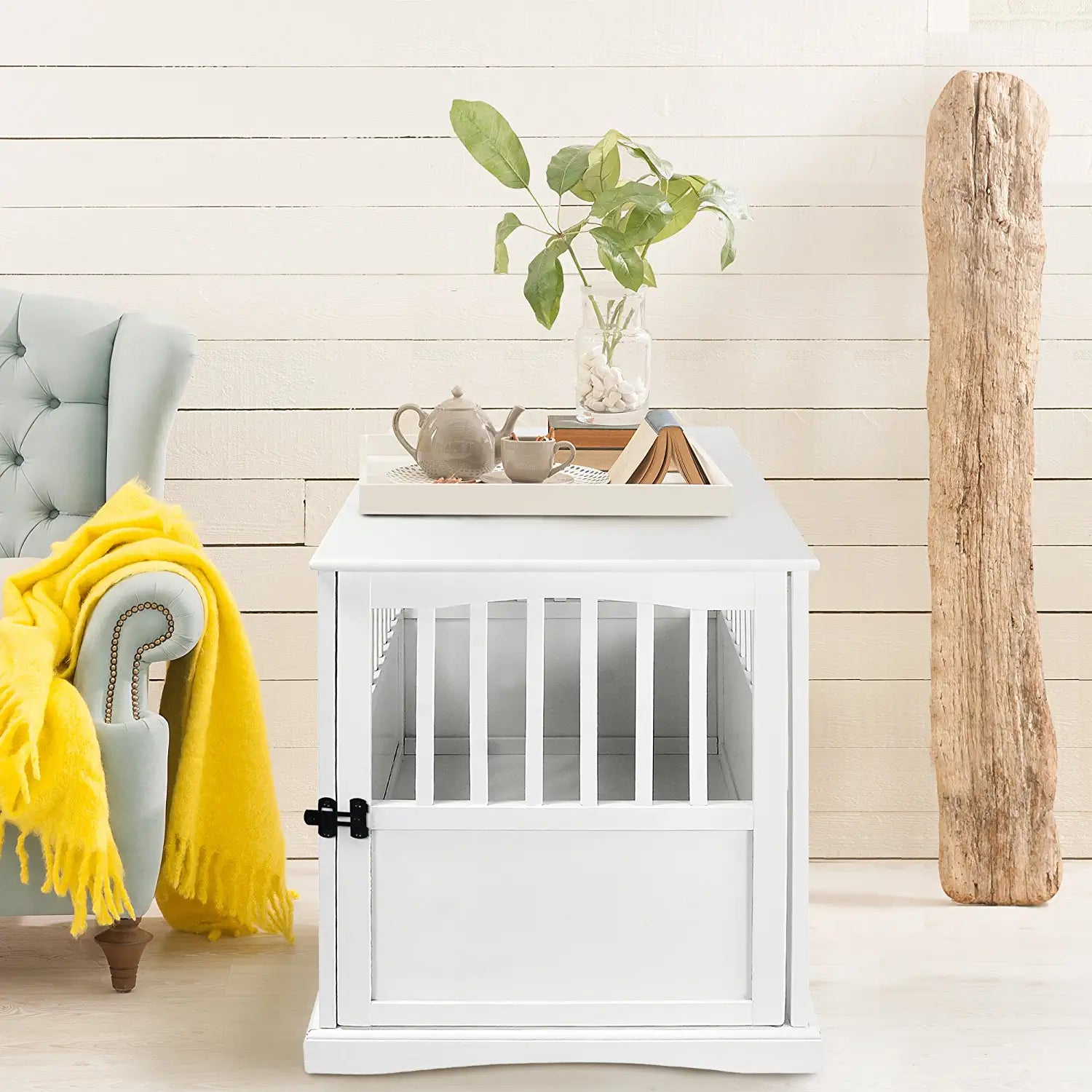 Casual Home Wooden Large Pet Crate, End Table, White