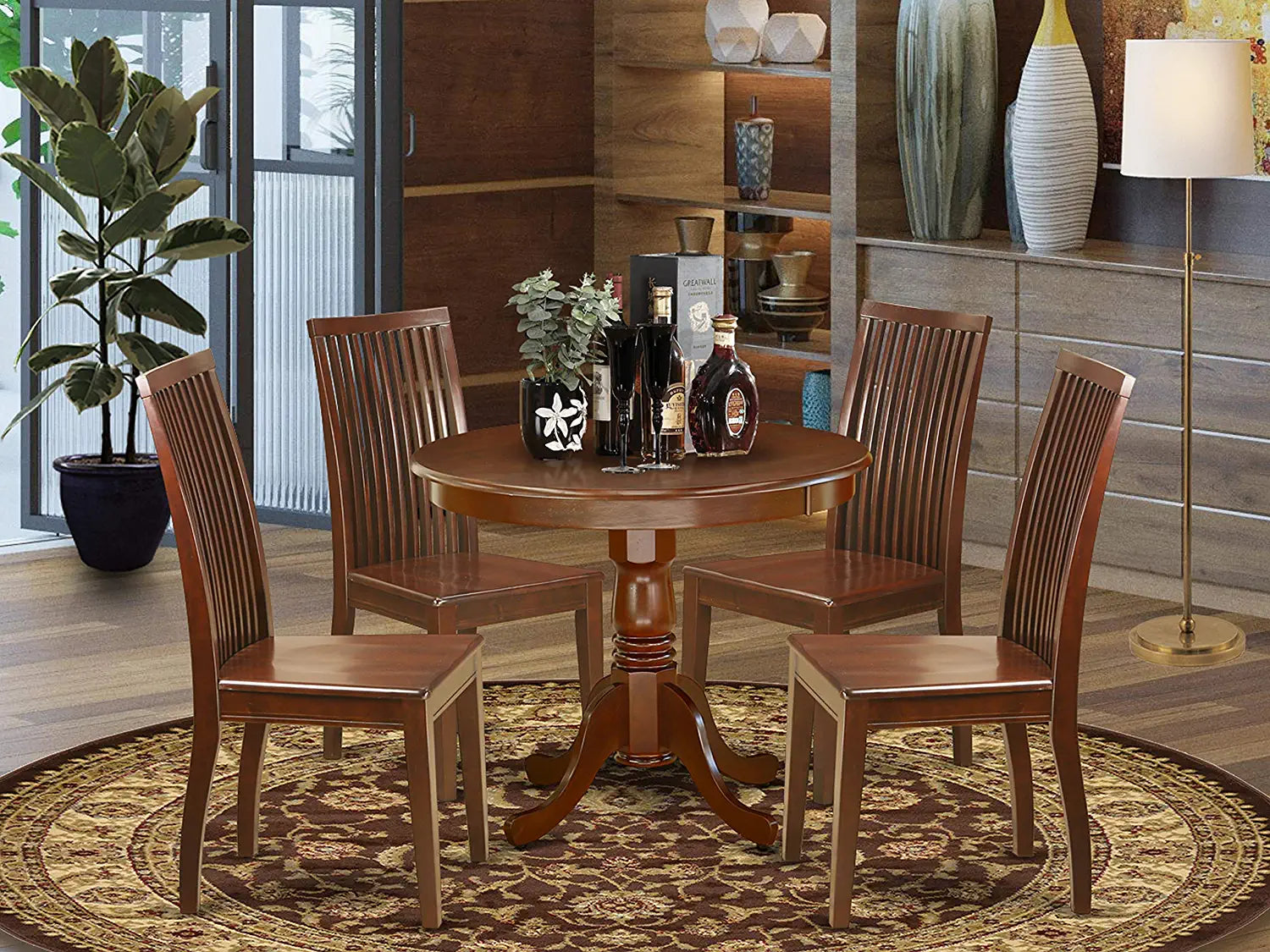 East West Furniture ANIP5-MAH-W Dining Room Table Set, 4 Chairs and 1