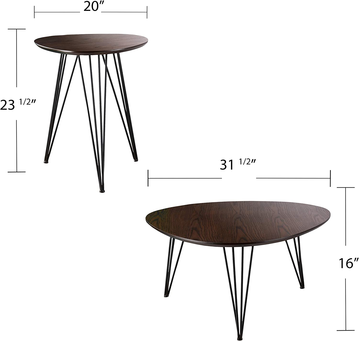 SEI Furniture Bannock Accent Table - Set of 2, Small &amp; Large Tables - Dark Tobacco w/Black Finish