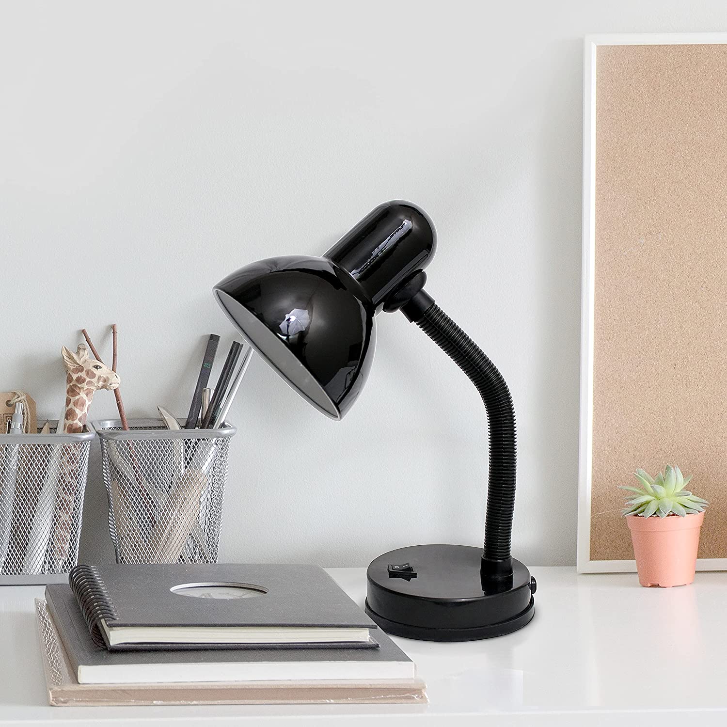 Simple Designs LD1003-BLK Basic Metal Flexible Hose Neck Desk Lamp, Black